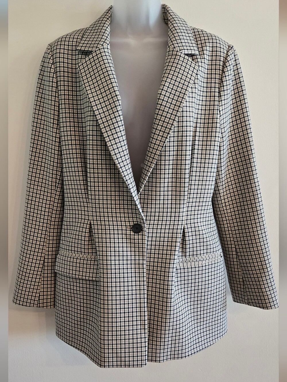 JOIE Plaid Check Blazer One Button Notch Lapel Size 12